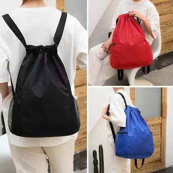 Рюкзак для спортзала, водонепроницаемый, большой емкости, на шнурке, портативный, для женщин и мужчин, велосипедная дорожная спортивная сумка для улицы чёрный