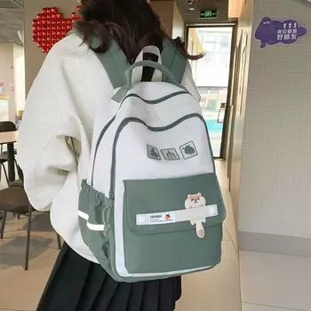 Рюкзак для средней школы, школьный рюкзак для кампуса, женский рюкзак для девочек с контрастной цветной строчкой