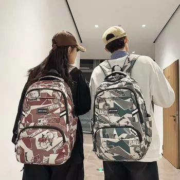 Рюкзак для старшеклассников большой емкости с принтом, дорожный рюкзак чёрный