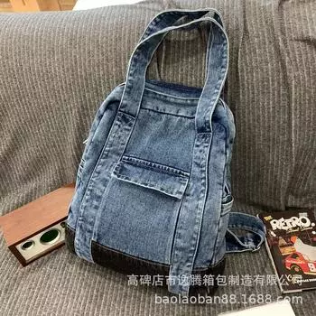 Рюкзак для студента колледжа из денима 2024 года, новый рюкзак на одно плечо для женщин, повседневный рюкзак, универсальный темно-синий