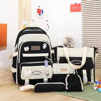 Рюкзак для студентов, комплект из 5 предметов, модный рюкзак в стиле колледжа синий