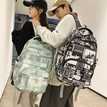 Рюкзак для учащихся средней школы большой емкости, мужской школьный рюкзак с граффити, женский рюкзак зелёный