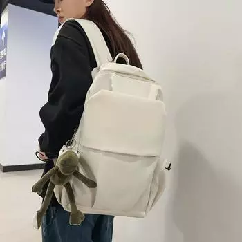 Рюкзак для учащихся средней школы, мужской и женский однотонный нейлоновый школьный рюкзак чёрный