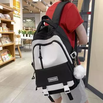 Рюкзак для учащихся старших классов средней школы с вертикальной молнией, большой вместительный женский школьный рюкзак чёрный