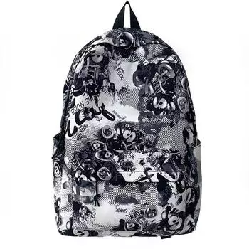 Рюкзак для ученика средней школы, большой вместимости, с граффити, унисекс чёрный