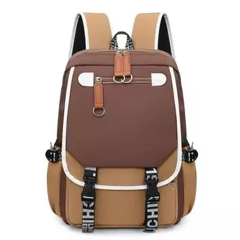 Рюкзак для ученика средней школы, цветной блок, женский рюкзак, мужской рюкзак большой вместимости, сумка для компьютера коричневый