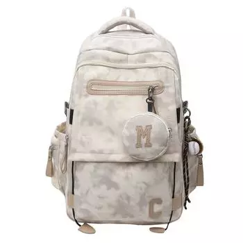 Рюкзак для ученика средней школы, мужской рюкзак большой вместимости с принтом, женский дорожный рюкзак с кошельком для монет белый