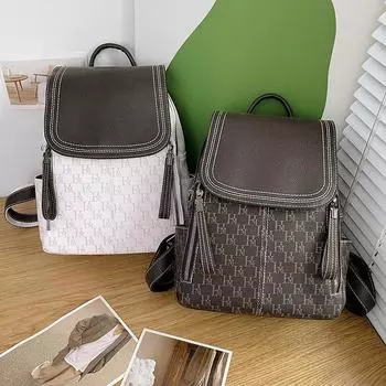 рюкзак для женщин, школьный ранец в стиле ретро с принтом, модная и простая женская сумка из полиуретана большой вместимости с доставкой. коричневый