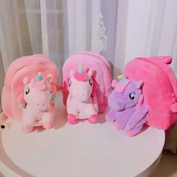 Рюкзак-единорог для девочек, детский рюкзак, мягкая игрушка-единорог, плюшевая игрушка, подарки для малышей, детские салфетки, сумки для книг и закусок светло-розовый