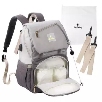 Рюкзак емкостью 16 сумка с USB портом Белый x Подарок для ребенка [Ponbaby] для матери (Большие / Карманы) Рюкзак для мамы, легкий, многофункциональный, (Выключено