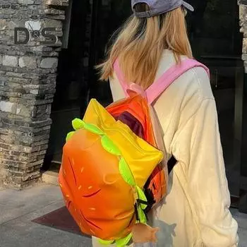 Рюкзак-гамбургер, реалистичная мультяшная форма чизбургера, регулируемый плечевой ремень, трехслойная искусственная кожа, застежка-молния, большая вместимость, унисекс A