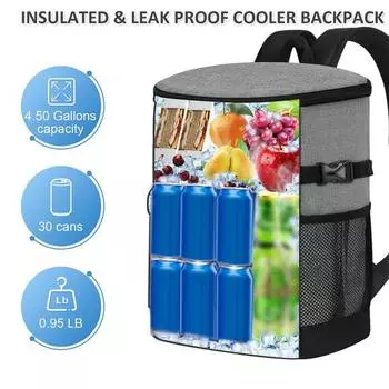 Рюкзак-холодильник 18 л, герметичная сумка-холодильник для мужчин и женщин, портативный рюкзак со льдом, рюкзак для обеда, кемпинга, походов, пикника, путешествий серый