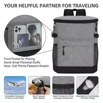 Рюкзак-холодильник 18 л, герметичная сумка-холодильник для мужчин и женщин, портативный рюкзак со льдом, рюкзак для обеда, кемпинга, походов, пикника, путешествий чёрный