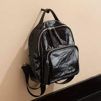 Рюкзак и сумка для поездок на работу из высококачественной кожи с плиссировкой, сшитые вручную, портативные или на одно плечо, бесплатный и персонализированный багаж чёрный