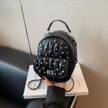 Рюкзак, инкрустированный бриллиантами, женская новая модная универсальная летняя сумка-цепочка, задний рюкзак чёрный