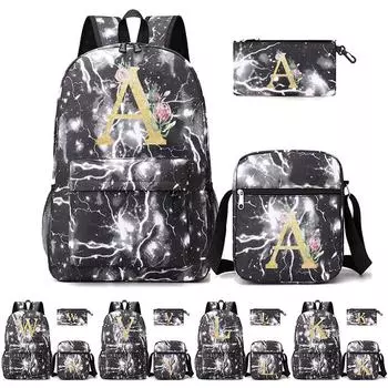 Рюкзак из 3 предметов с 26 английскими буквами, холст для косплея для мальчиков и девочек, детский школьный рюкзак, дорожная сумка, сумка для книг в школу