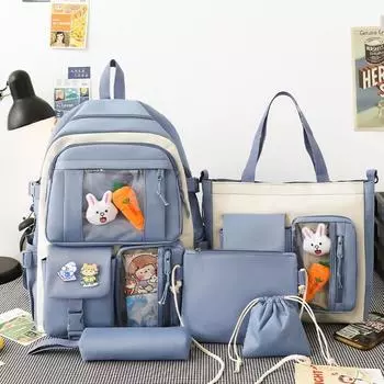 Рюкзак из 5 предметов для учащихся средних и старших классов, легкий рюкзак для учащихся начальной школы, женский рюкзак большой вместимости, сумка для учебников 46x33x14cm чёрный