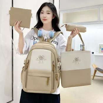 Рюкзак из четырех предметов, набор цветных блоков, студенческий школьный рюкзак большой емкости, женский компьютерный дорожный рюкзак фиолетовый