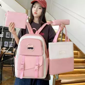 Рюкзак из четырех предметов, школьный рюкзак, женский рюкзак большой вместимости, студенческий рюкзак, рюкзак для кампуса фиолетовый