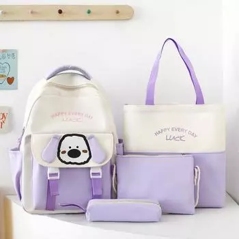 Рюкзак из четырех предметов, школьный рюкзак, женский рюкзак с цветными блоками для девочек, рюкзак с буквенным принтом синий