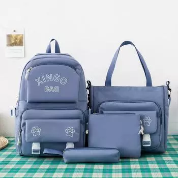 Рюкзак из четырех предметов, школьный рюкзак, женский рюкзак с буквенным принтом, холст, рюкзак фиолетовый