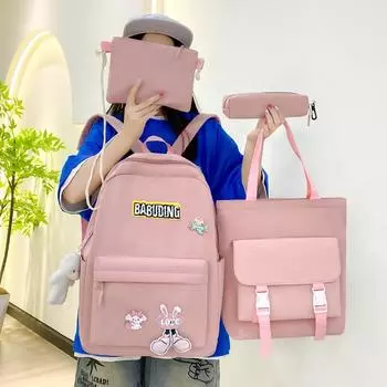 Рюкзак из четырех предметов, студенческий школьный рюкзак, женский рюкзак большой емкости, дорожная сумка зелёный