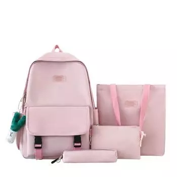 Рюкзак из четырех предметов, женский однотонный рюкзак, школьная сумка, рюкзак большой емкости чёрный