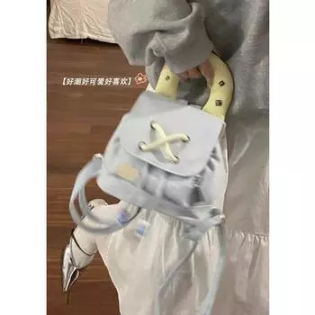 Рюкзак из денима 2024 года, новый модный рюкзак в стиле колледжа, контрастный цвет, переносная сумка-ведро светло-синий