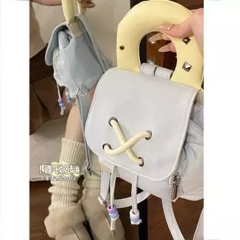 Рюкзак из денима, женская сумка-рюкзак 2024 года, новый модный рюкзак в стиле колледжа, контрастный цвет, переносная сумка-ведро темно-синий