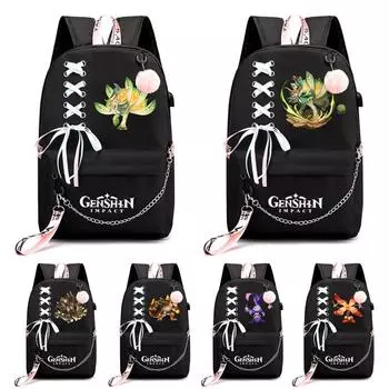 Рюкзак из холста с принтом аниме-игр, большая вместительная сумка для книг для мальчиков и девочек, дорожный рюкзак с зарядкой от USB, школьная сумка для студентов, подарки для детей