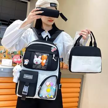 Рюкзак из холста, женский цветной контрастный рюкзак, школьная сумка для младших школьников и старшеклассников темно-розовый