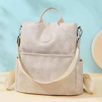 Рюкзак из искусственной кожи большой емкости, женский многофункциональный рюкзак, однотонная дорожная сумка бежевый