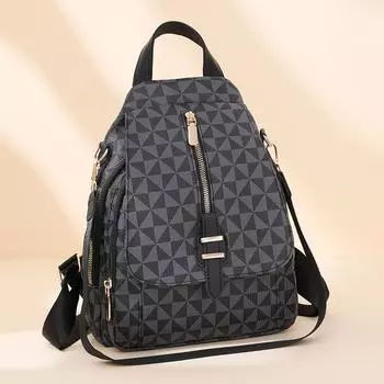 Рюкзак из искусственной кожи с принтом Женский легкий дорожный рюкзак большой вместимости чёрный