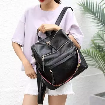 Рюкзак из искусственной кожи с ручным ремешком, гладкая поверхность, винтажный, большой емкости, однотонный, регулируемые ремни, множество карманов, сумка для путешествий и работы серый