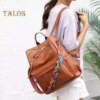 Рюкзак из искусственной кожи с ручным ремешком, гладкая поверхность, винтажный, большой емкости, однотонный, регулируемые ремни, множество карманов, сумка для путешествий и работы серый