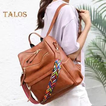 Рюкзак из искусственной кожи с ручным ремешком, водонепроницаемый, гладкая поверхность, винтажный, большой емкости, однотонный, регулируемые ремни, несколько карманов, для путешествий и работы кофейный