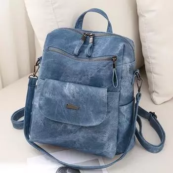 Рюкзак из искусственной кожи с ручным ремешком, гладкая поверхность, винтажный, большой емкости, однотонный, регулируемые ремни, множество карманов, сумка для путешествий и работы