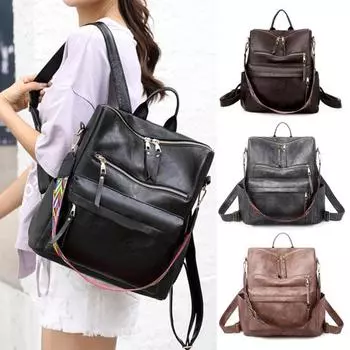 Рюкзак из искусственной кожи с ручным ремешком, водонепроницаемый, гладкая поверхность, винтажный, большой емкости кофейный