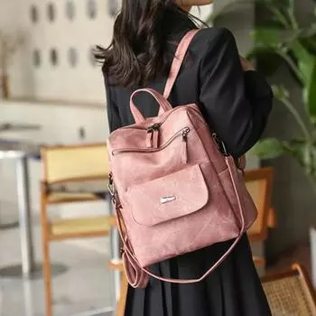 Рюкзак из искусственной кожи с ручным ремешком, гладкая поверхность, винтажный, большой емкости, однотонный верблюд