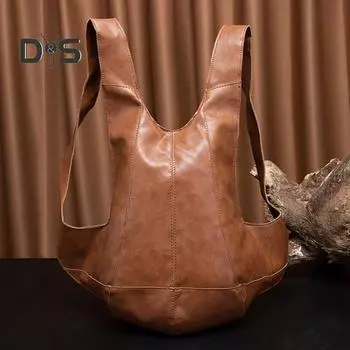 Рюкзак из искусственной кожи, водонепроницаемый, ретро, однотонный, с широкими плечевыми ремнями, в форме жилета, большой емкости, уменьшающий нагрузку, сумка для школы, работы, путешествий синий