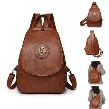 Рюкзак из искусственной кожи, женский однотонный дорожный рюкзак большой емкости коричневый