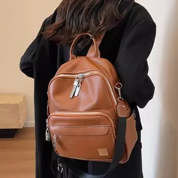 Рюкзак из искусственной кожи, женский рюкзак, сумка через плечо из мягкой кожи хаки
