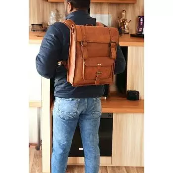 Рюкзак из козьей кожи, сумка для ноутбука, винтажный коричневый мужской рюкзак для путешествий, Ne 16 x 11 x 4 in коричневый