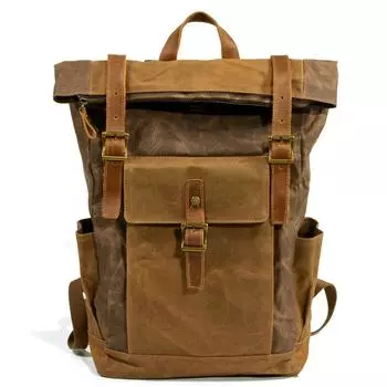 Рюкзак из масляно-воскового холста Splice Crazy Horse Leisure из натуральной кожи для отдыха на открытом воздухе Сумка для путешествий с большой вместимостью, водонепроницаемая мужская сумка темно-серого