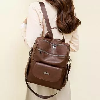 Рюкзак из мягкой искусственной кожи, женская сумка через плечо, большая вместимость, дорожная сумка, сумка для поездок на работу бежевый