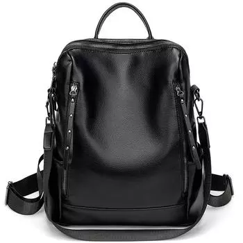 Рюкзак из мягкой кожи, новая сумка на плечо для женщин, новый корейский модный тренд, студенческий рюкзак большой вместимости чёрный