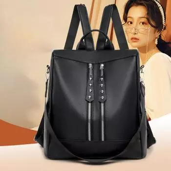 Рюкзак из мягкой кожи, новинка 2024 года, модный персонализированный трендовый многофункциональный рюкзак на одно плечо с заклепками, дорожный рюкзак с защитой от кражи