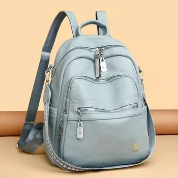 Рюкзак из мягкой кожи однотонного цвета, вместительная, легкая, женская, многофункциональная сумка через плечо светло-серый