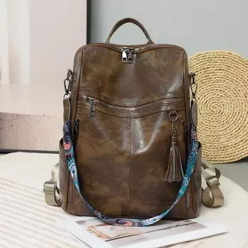 Рюкзак из мягкой кожи, женский рюкзак большой вместимости, многофункциональная сумка через плечо, дорожная сумка чёрный