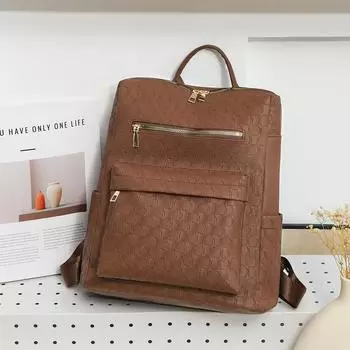 Рюкзак из мягкой кожи, женский рюкзак большой емкости, однотонная дорожная сумка кофейный